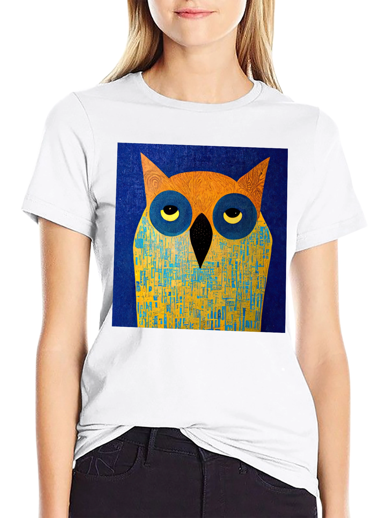 Abstract Owl Graphic Black T-Shirt