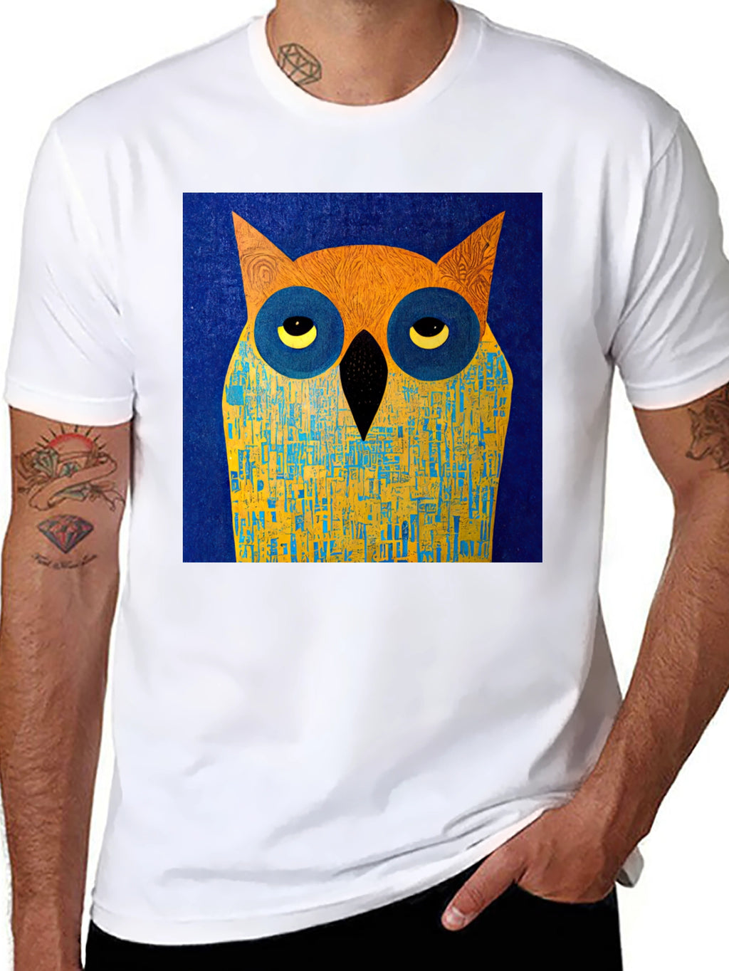 Abstract Owl Graphic Black T-Shirt