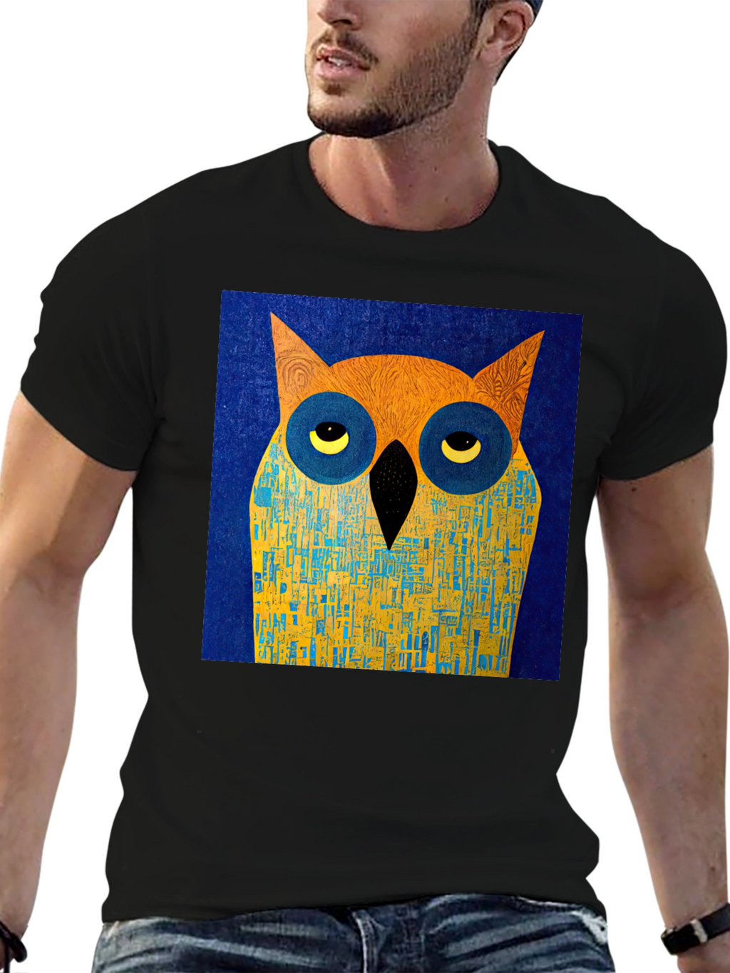 Abstract Owl Graphic Black T-Shirt