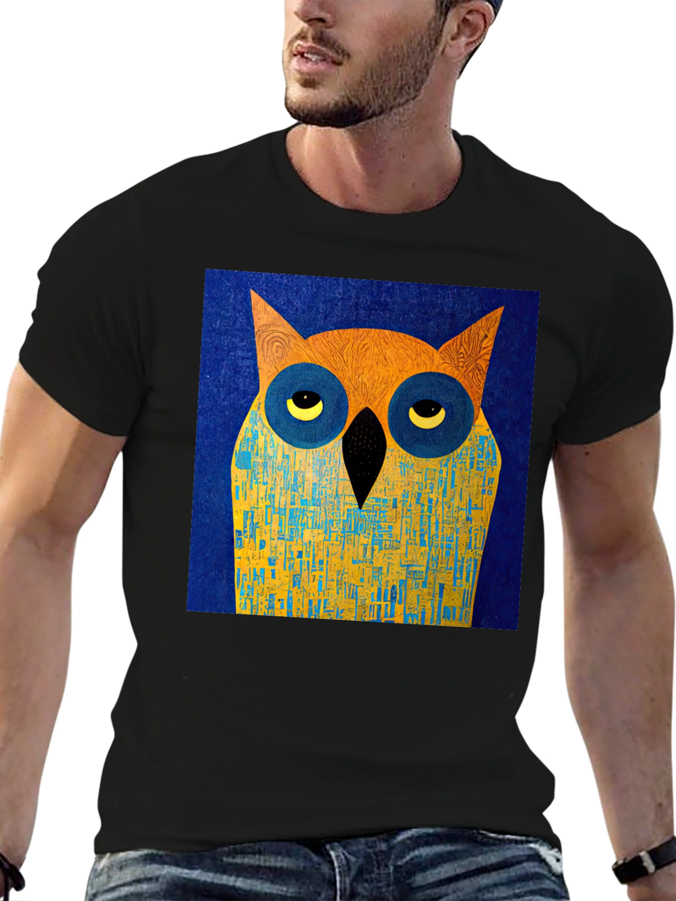 Abstract Owl Graphic Black T-Shirt