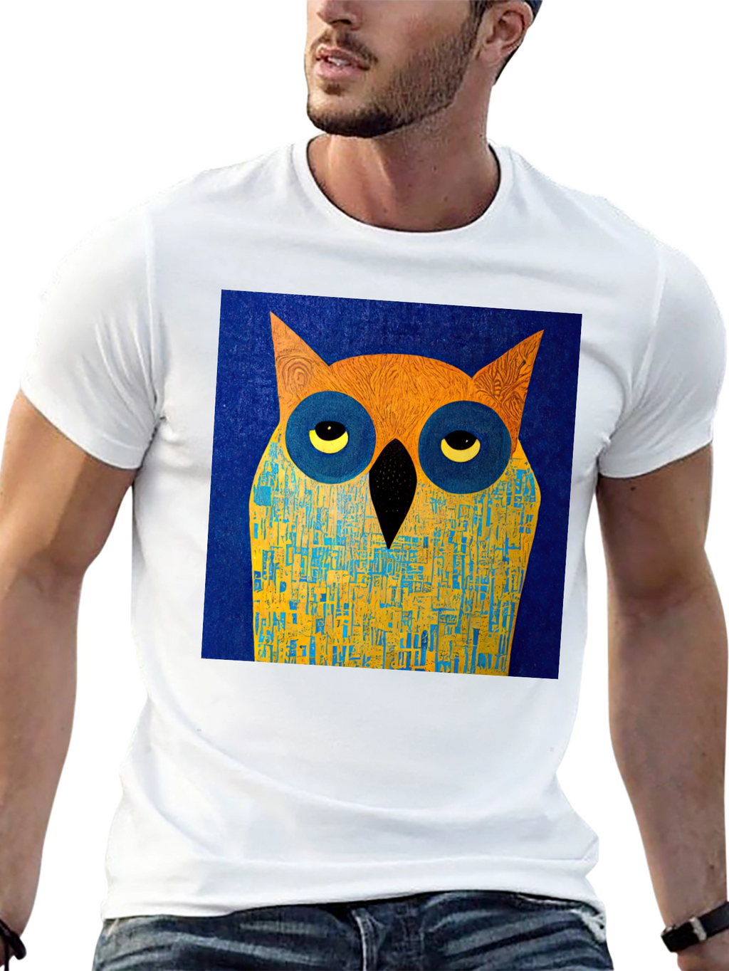 Abstract Owl Graphic Black T-Shirt