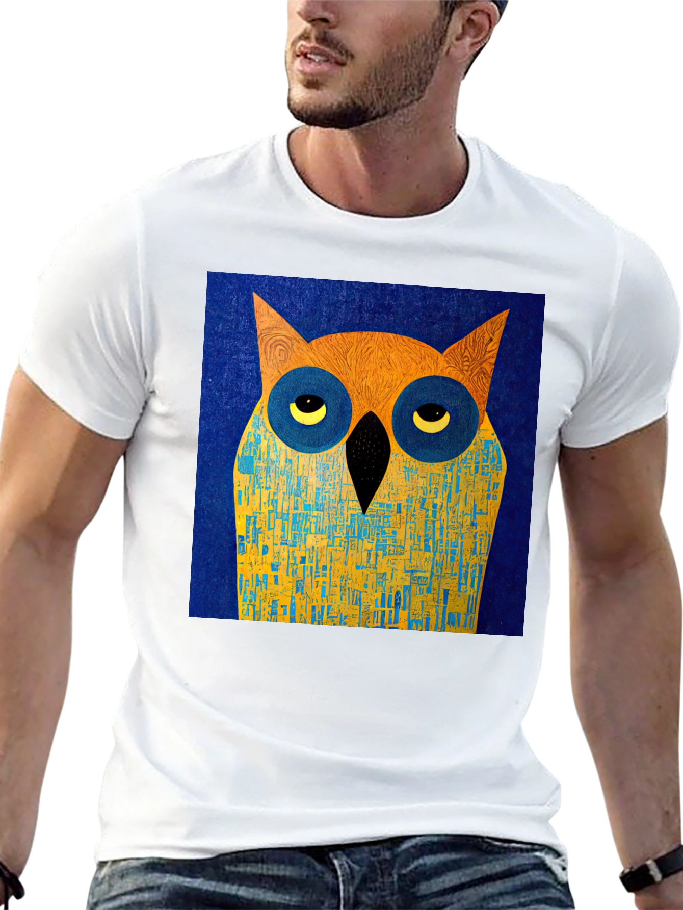Abstract Owl Graphic Black T-Shirt