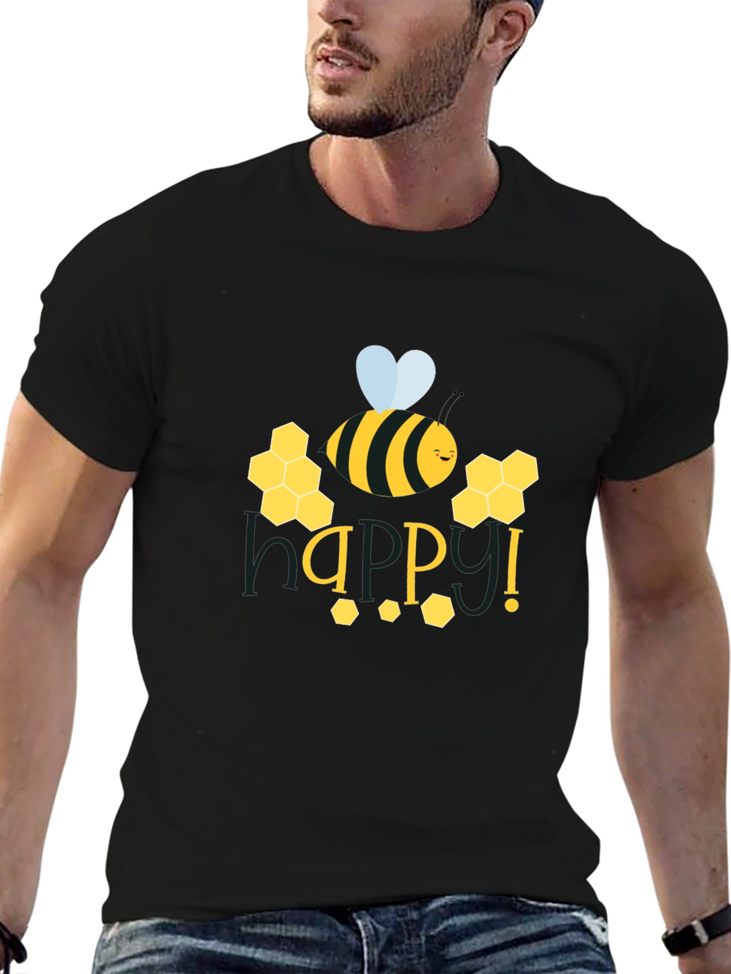 Happy Bee Graphic Tee - Black