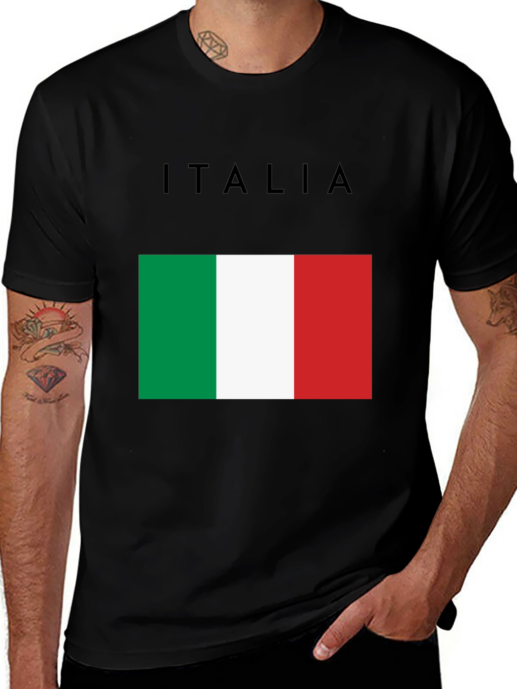 Italy Flag Graphic T-Shirt - Black Casual Tee