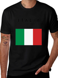 Italy Flag Graphic T-Shirt - Black Casual Tee