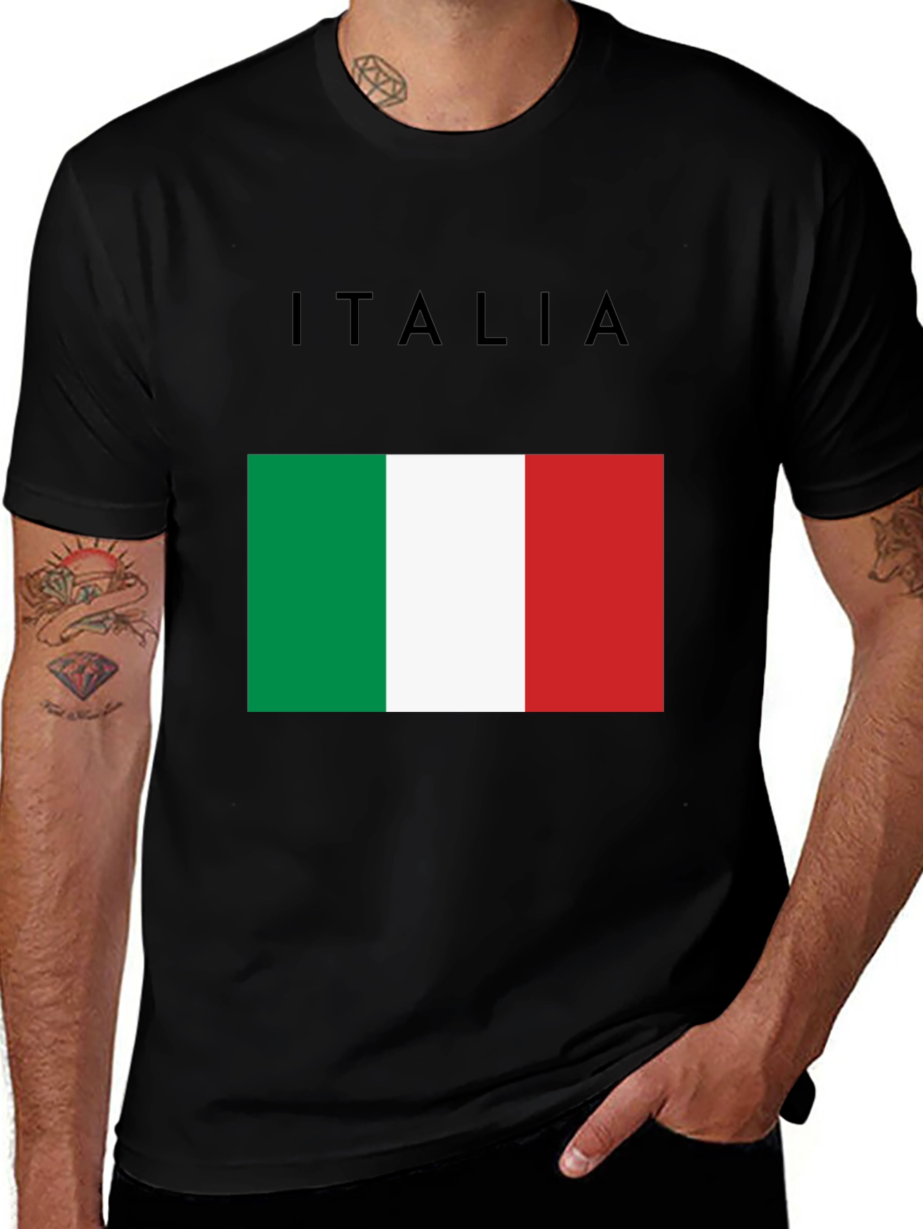 Italy Flag Graphic T-Shirt - Black Casual Tee