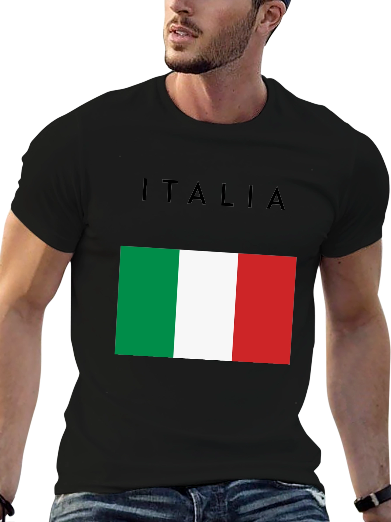 Italy Flag Graphic T-Shirt - Black Casual Tee