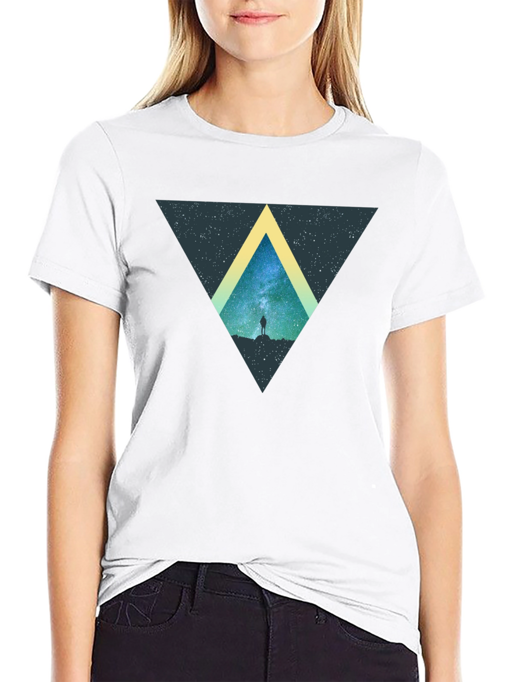 Cosmic Triangle Black T-Shirt - Starry Night Design