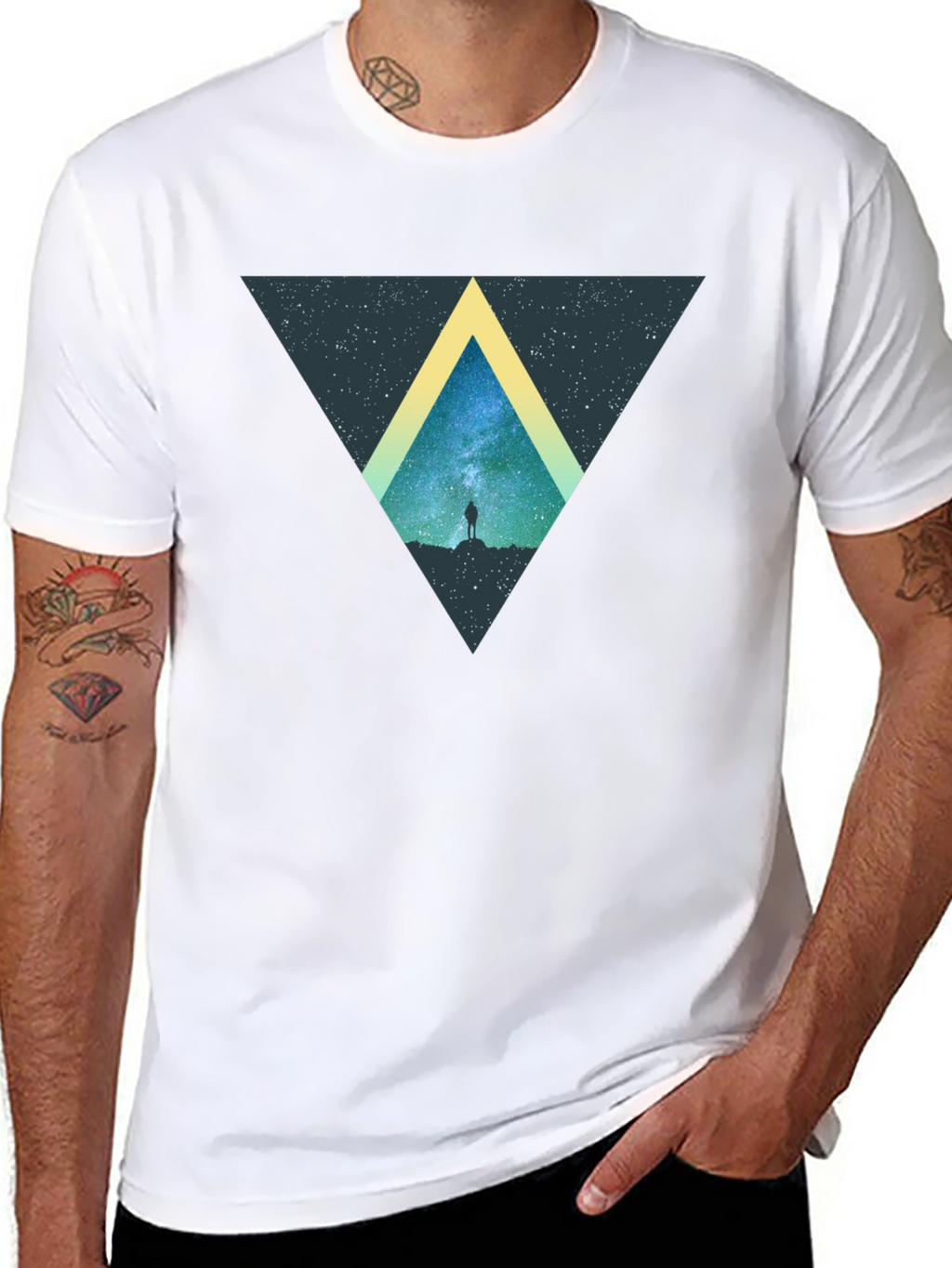 Cosmic Triangle Black T-Shirt - Starry Night Design