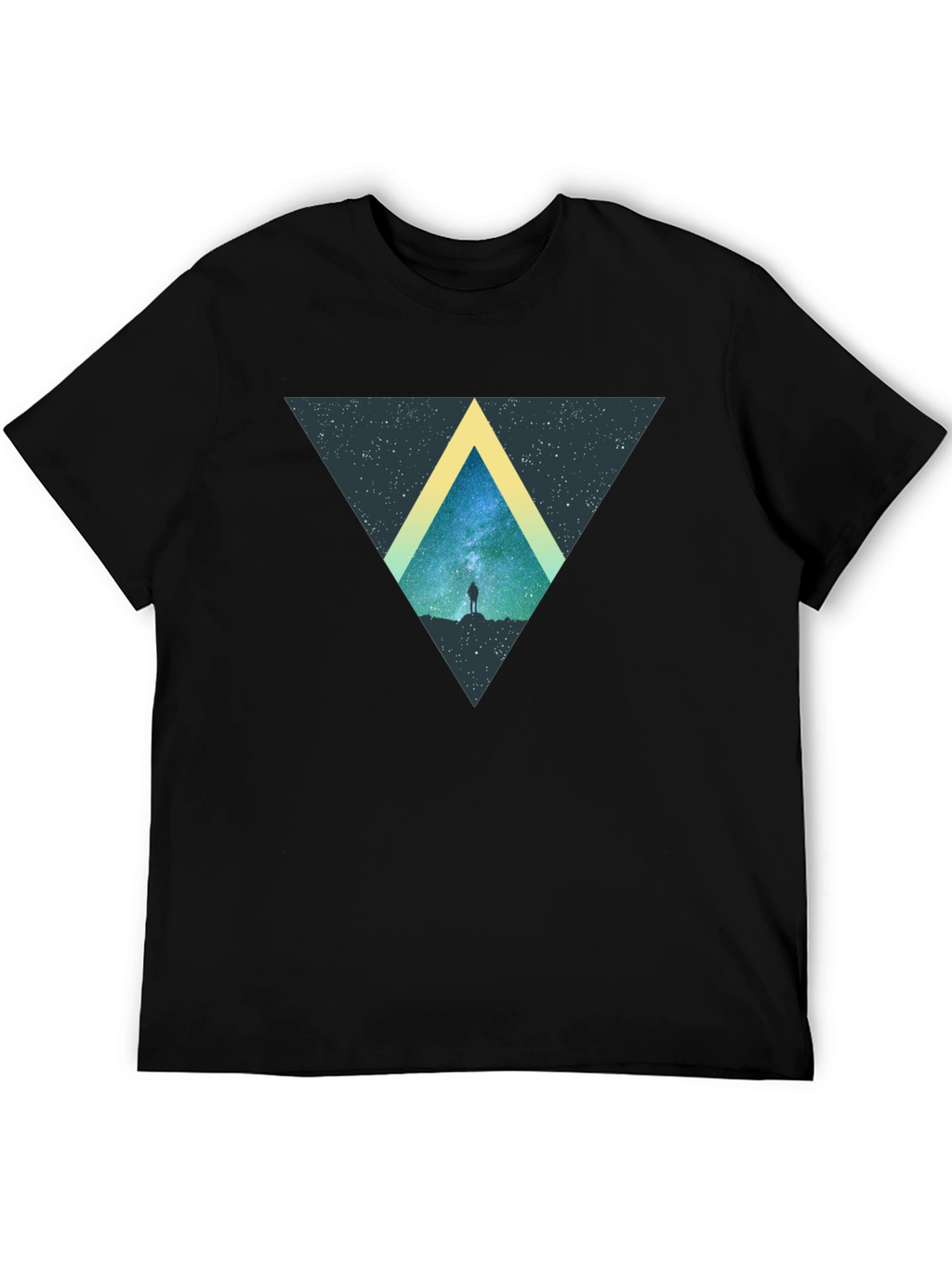 Cosmic Triangle Black T-Shirt - Starry Night Design