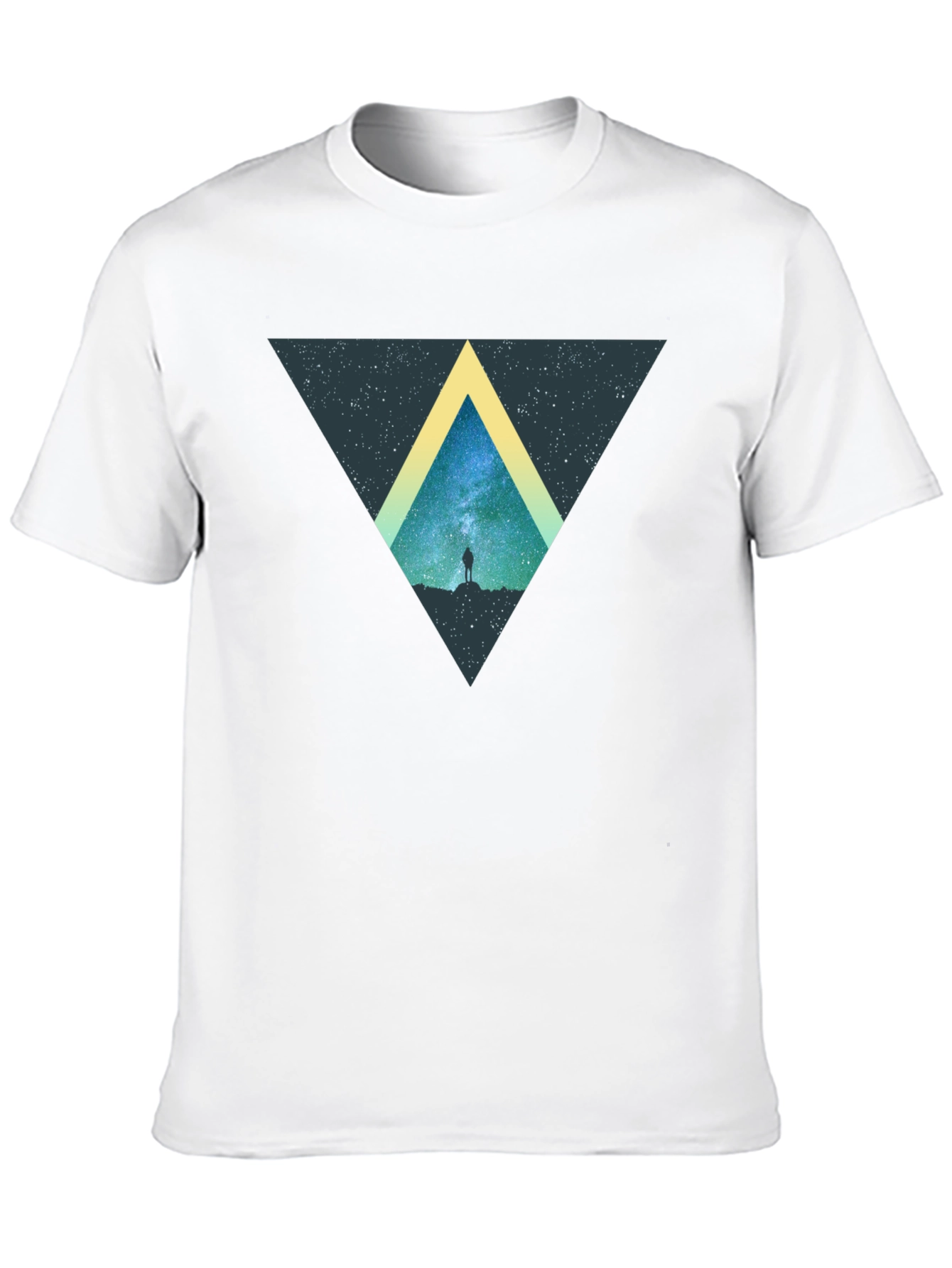 Cosmic Triangle Black T-Shirt - Starry Night Design
