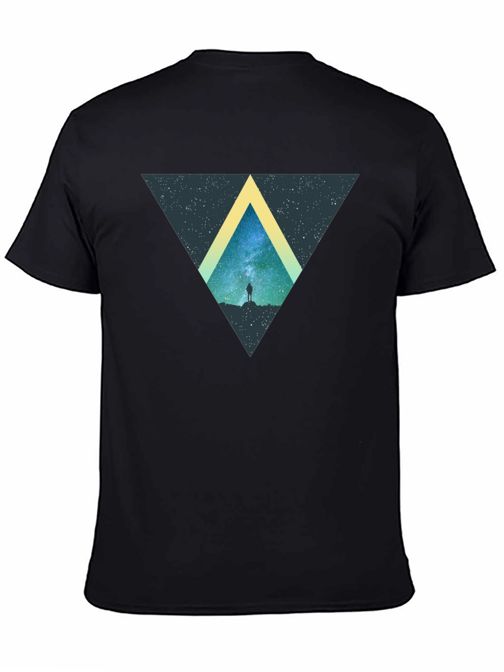 Cosmic Triangle Black T-Shirt - Starry Night Design