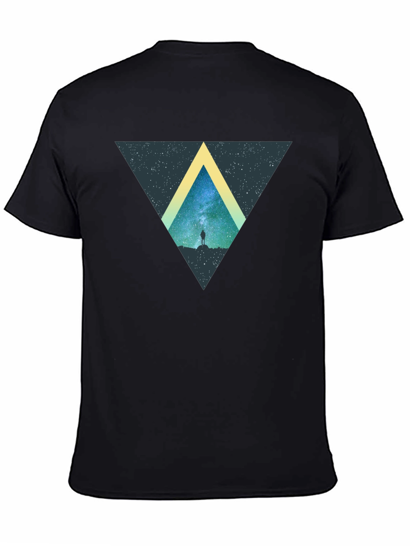 Cosmic Triangle Black T-Shirt - Starry Night Design