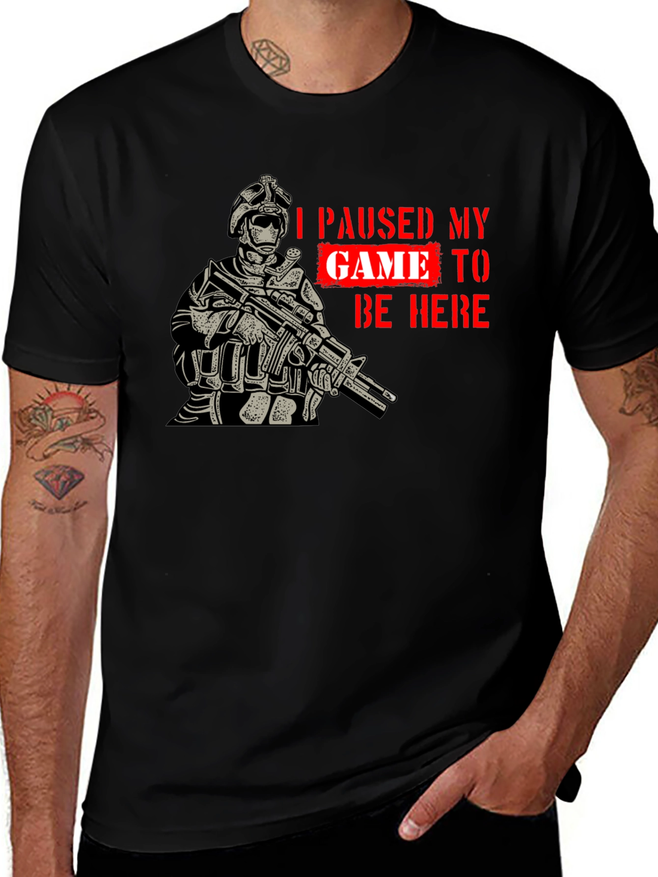 I Paused My Game Black Graphic T-Shirt