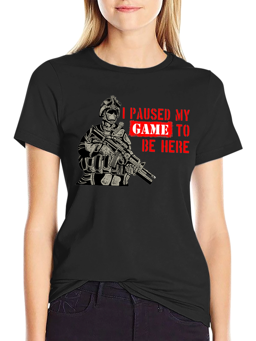 I Paused My Game Black Graphic T-Shirt