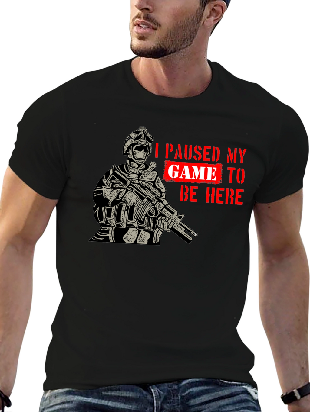 I Paused My Game Black Graphic T-Shirt