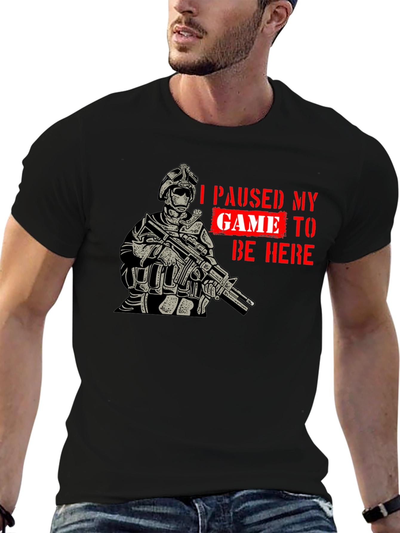 I Paused My Game Black Graphic T-Shirt
