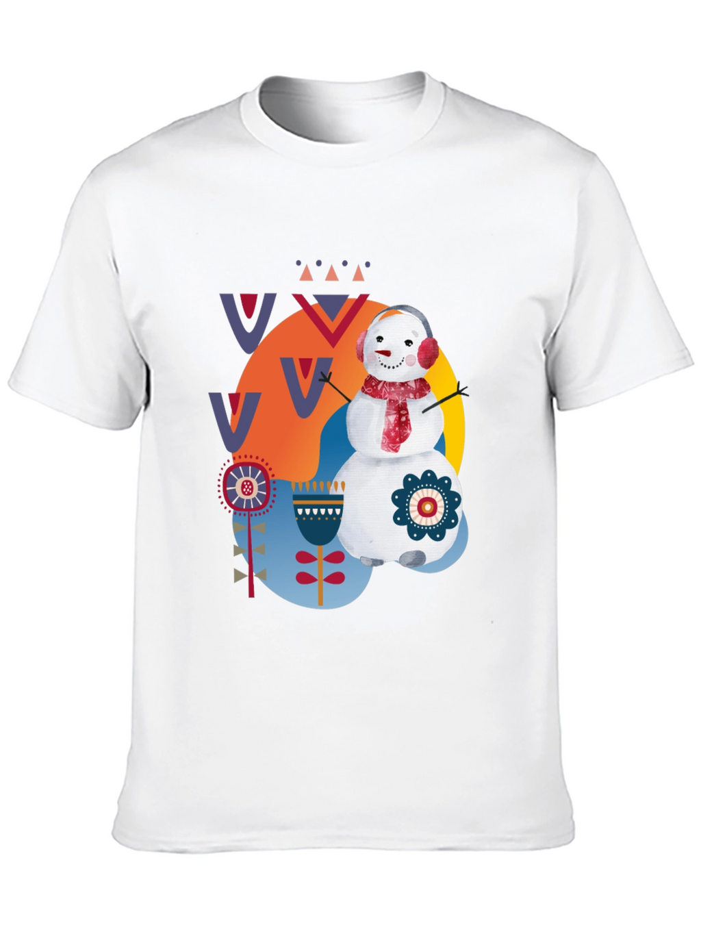 Whimsical Snowman Graphic Tee - Black Cotton Blend