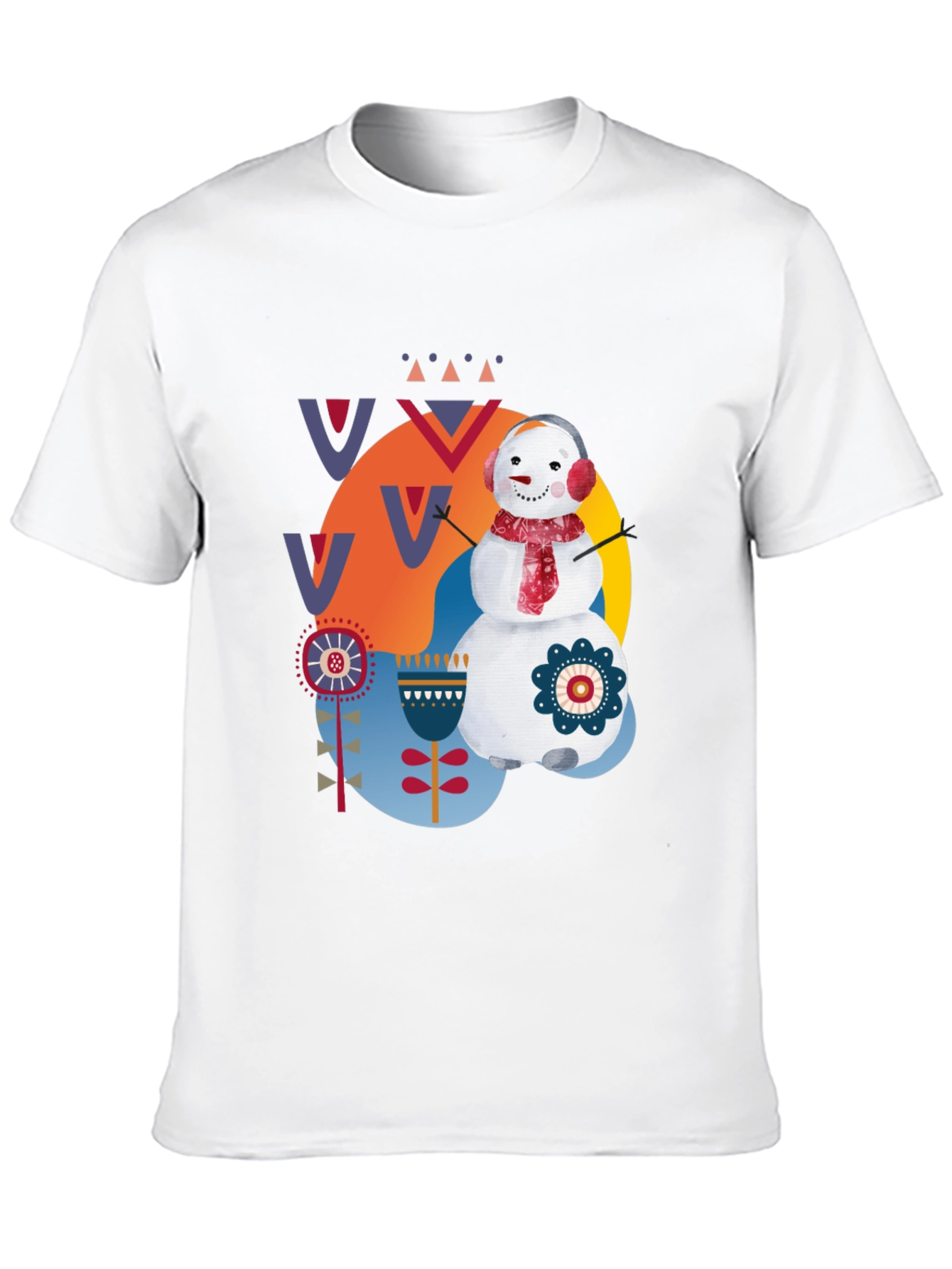 Whimsical Snowman Graphic Tee - Black Cotton Blend