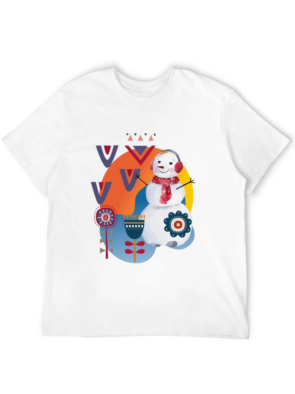 Whimsical Snowman Graphic Tee - Black Cotton Blend