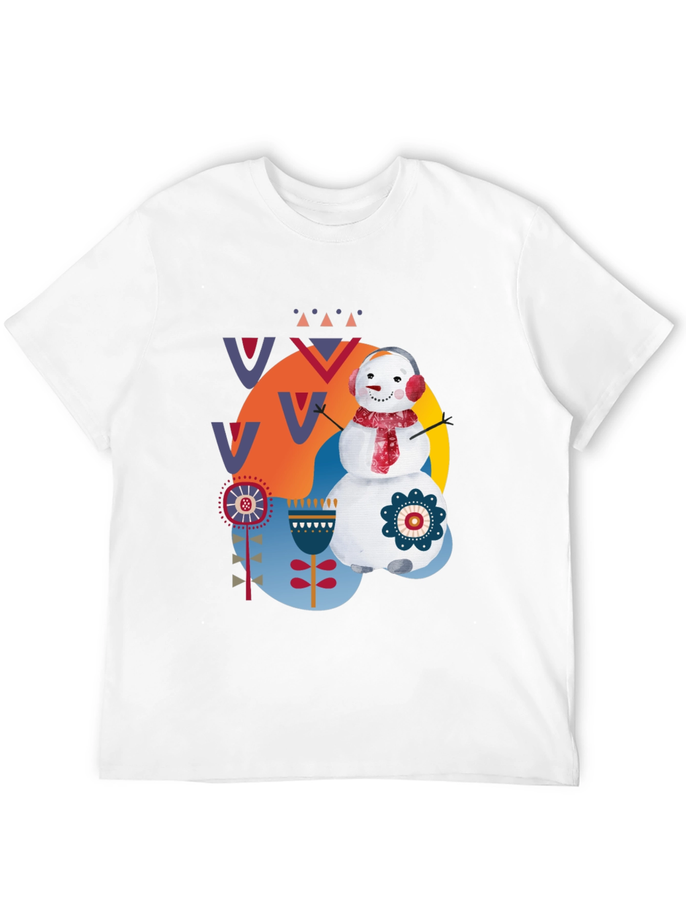Whimsical Snowman Graphic Tee - Black Cotton Blend