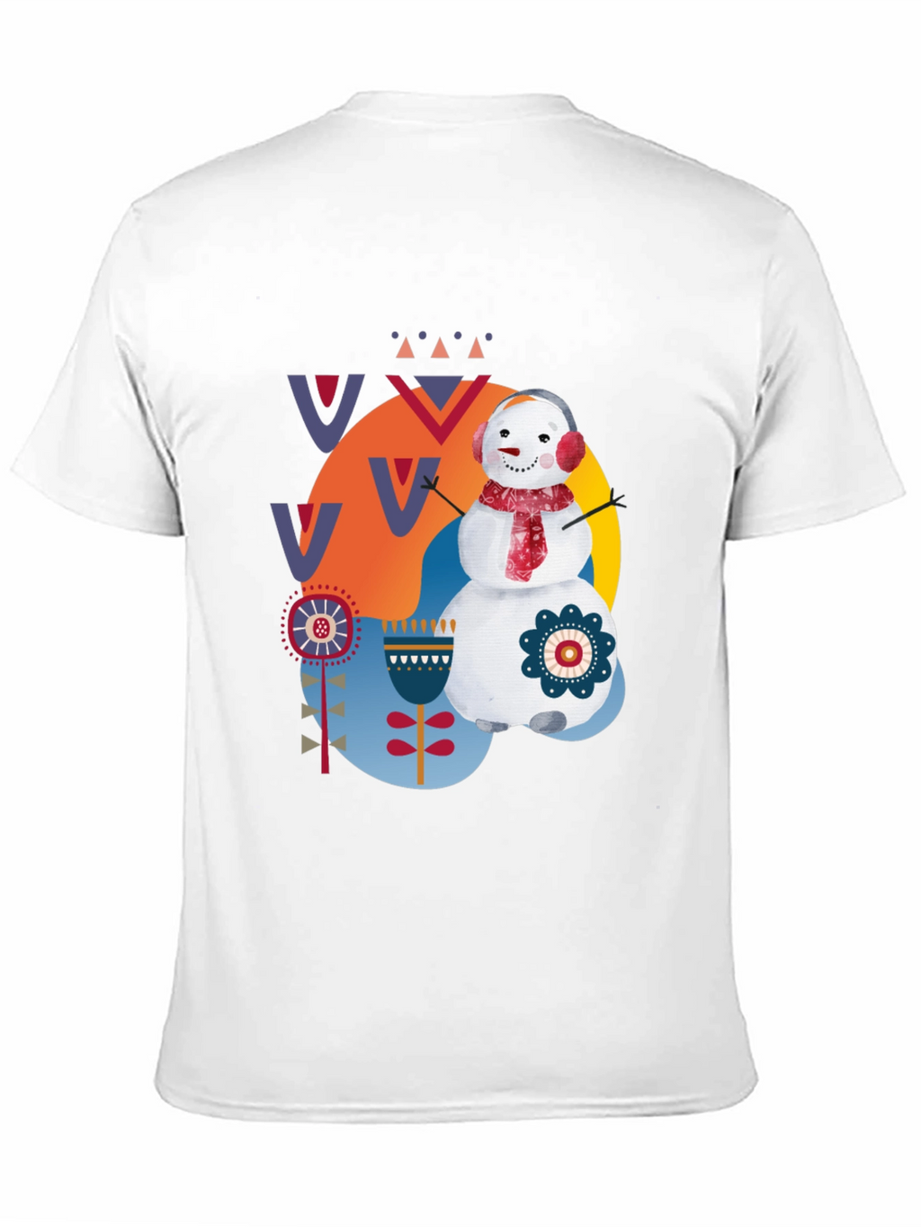 Whimsical Snowman Graphic Tee - Black Cotton Blend