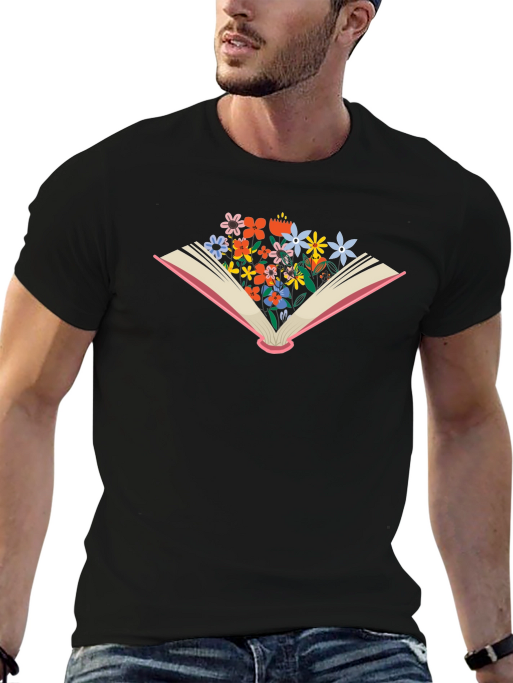 Floral Bookworm T-Shirt - Unisex Black Tee