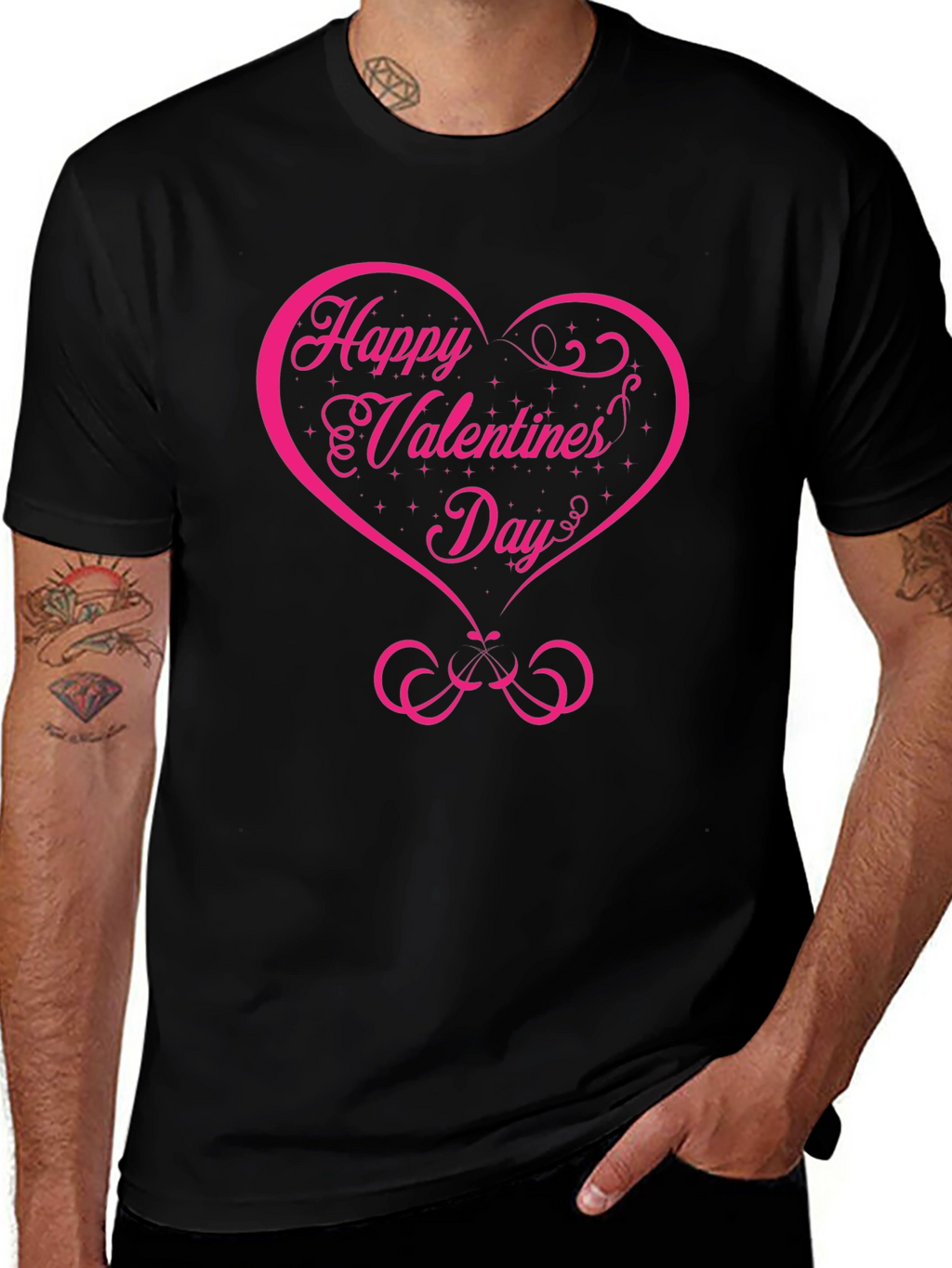 Happy Valentines Day Graphic Tee - Black