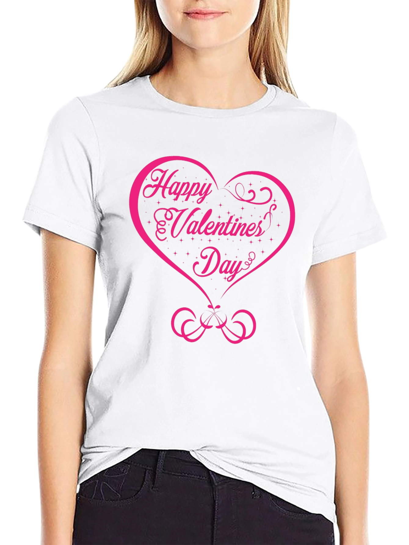Happy Valentines Day Graphic Tee - Black
