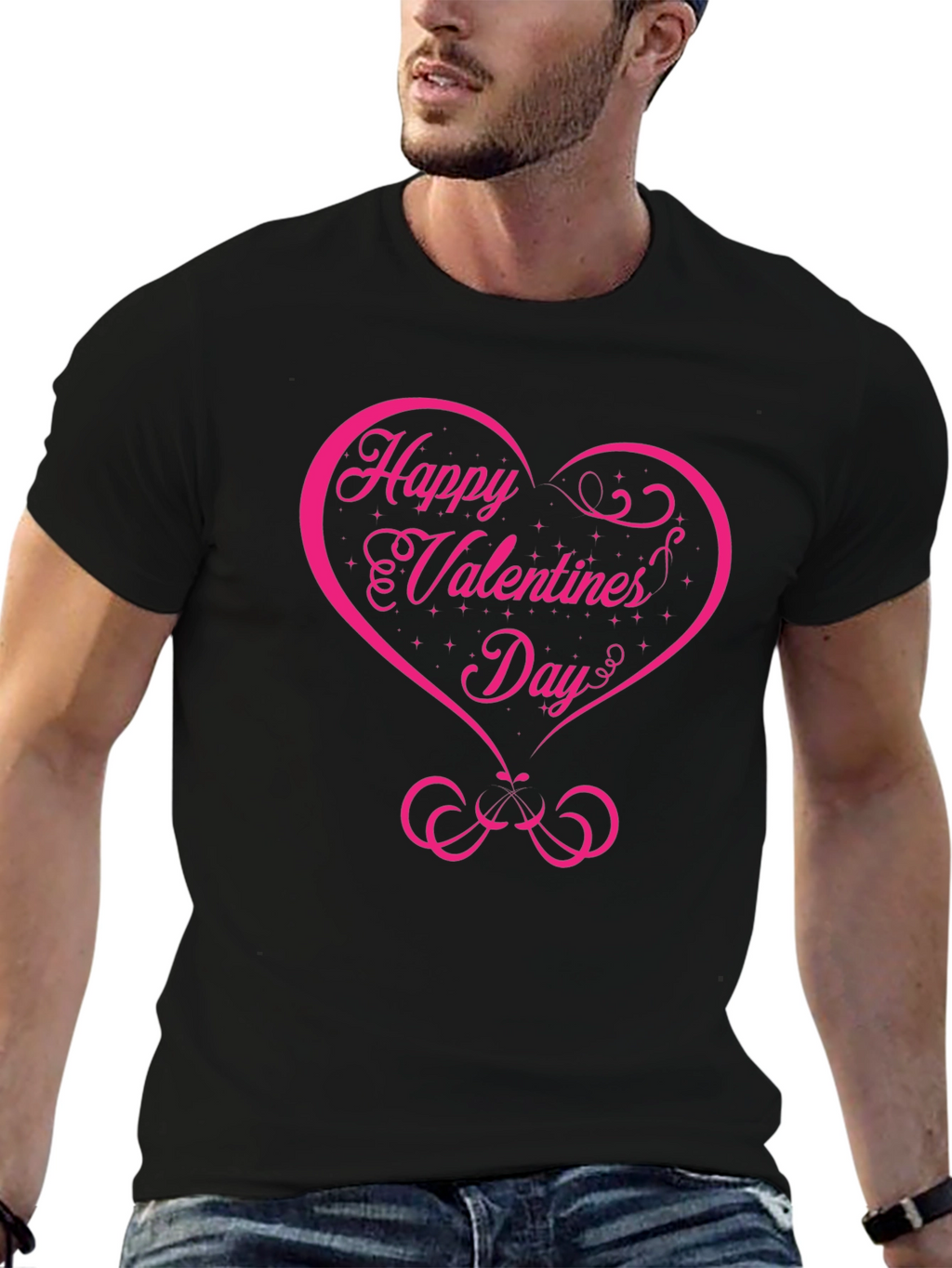 Happy Valentines Day Graphic Tee - Black