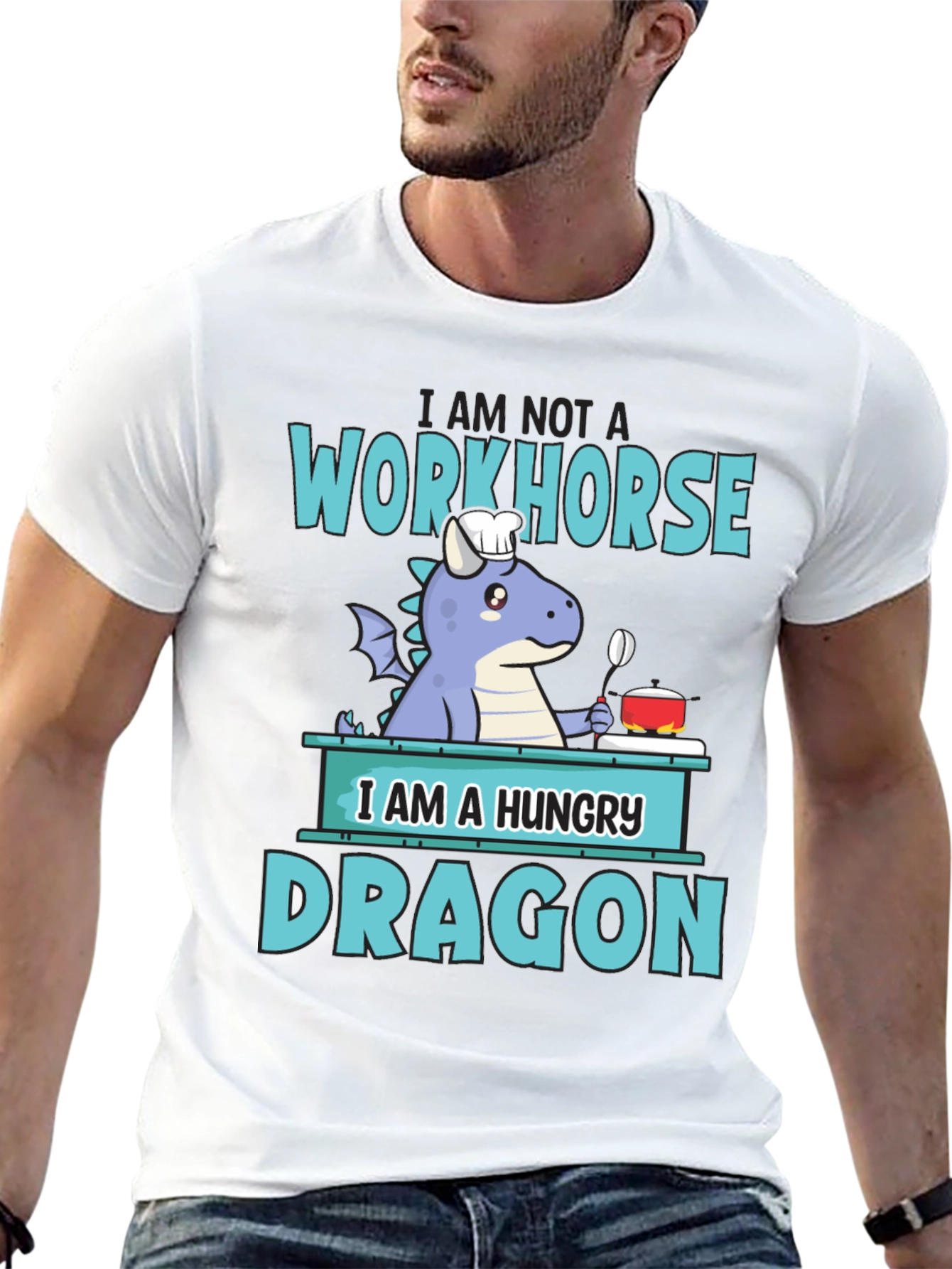 Hungry Dragon Chef T-Shirt Funny Novelty Graphic Tee