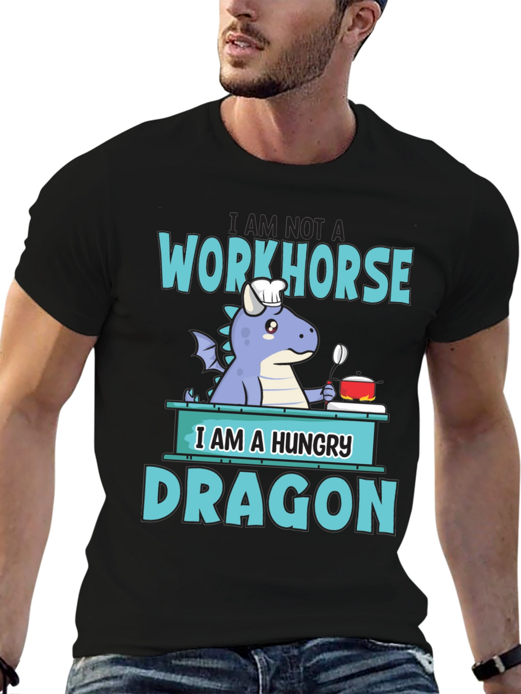 Hungry Dragon Chef T-Shirt Funny Novelty Graphic Tee