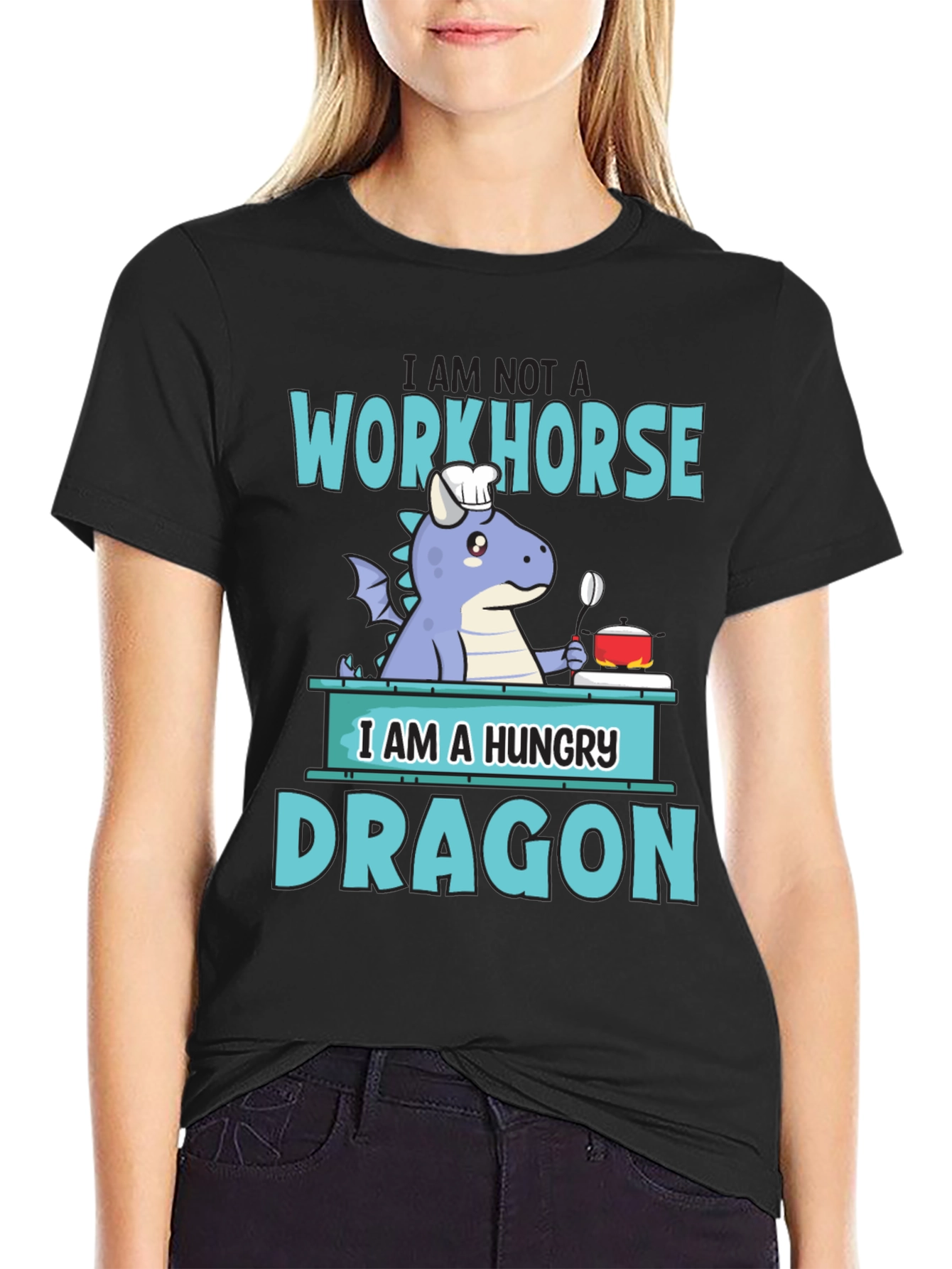 Hungry Dragon Chef T-Shirt Funny Novelty Graphic Tee