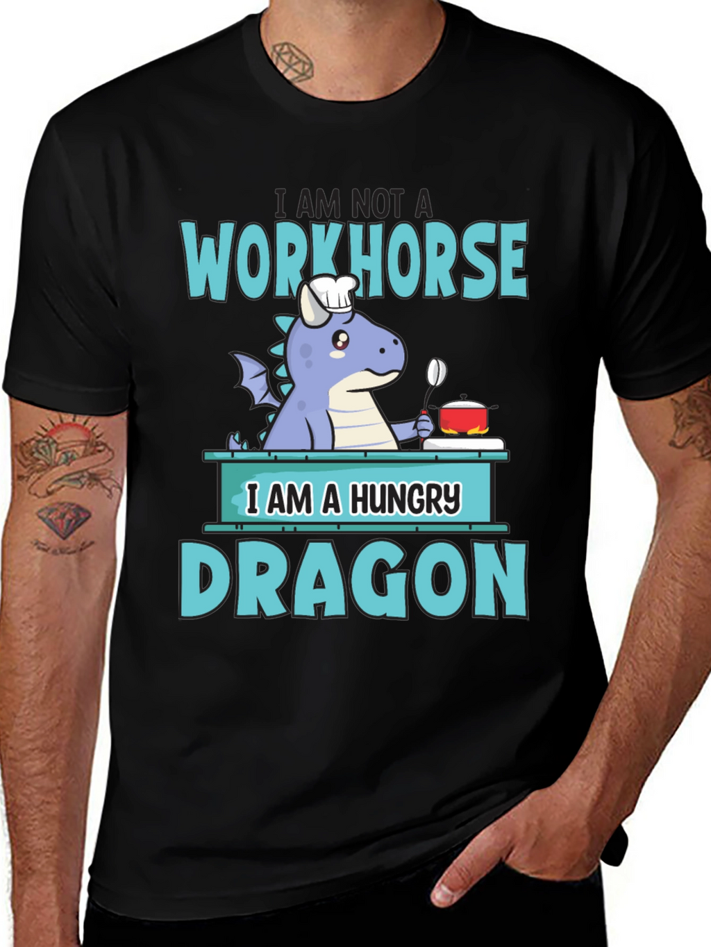Hungry Dragon Chef T-Shirt Funny Novelty Graphic Tee