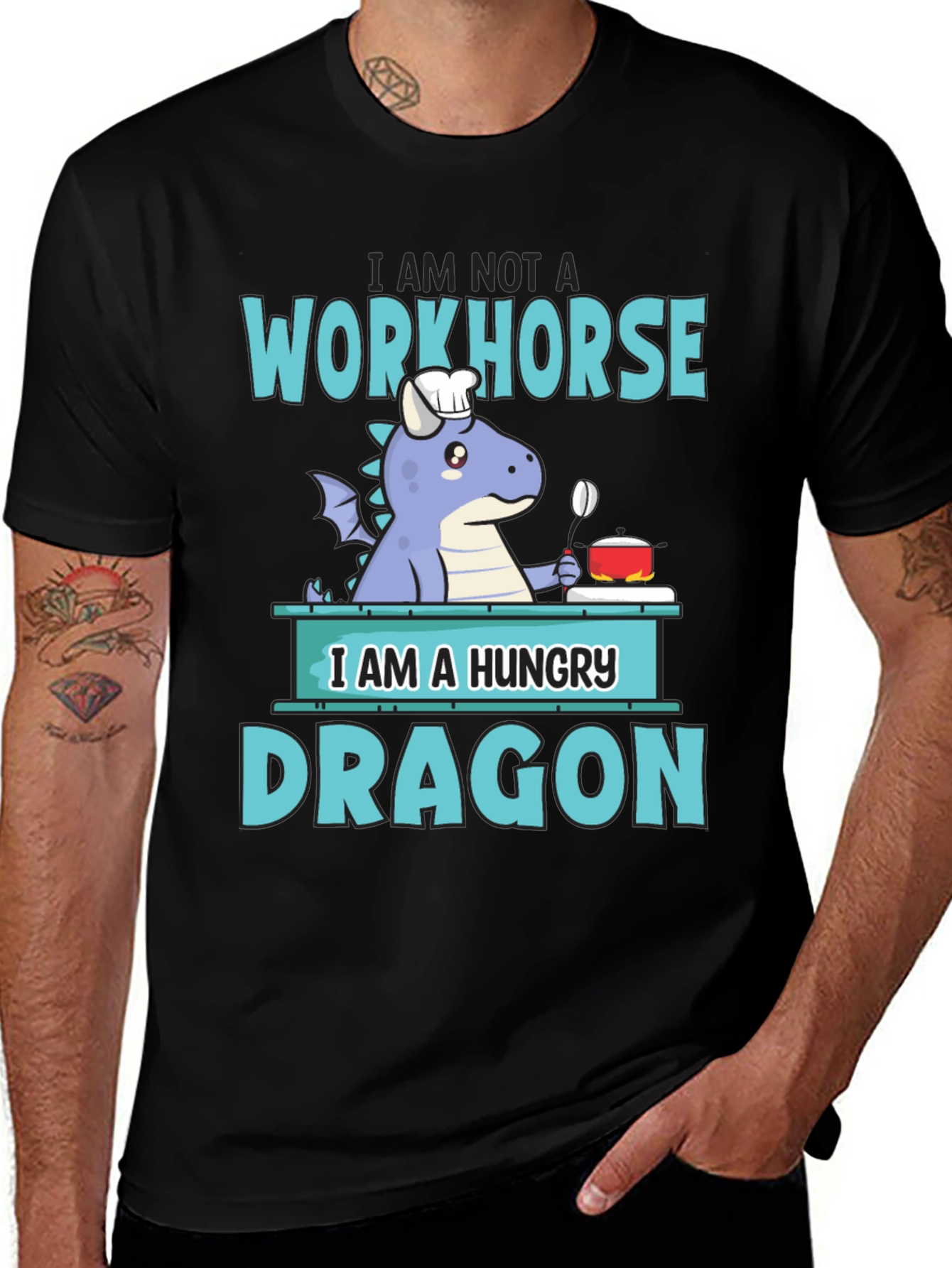 Hungry Dragon Chef T-Shirt Funny Novelty Graphic Tee