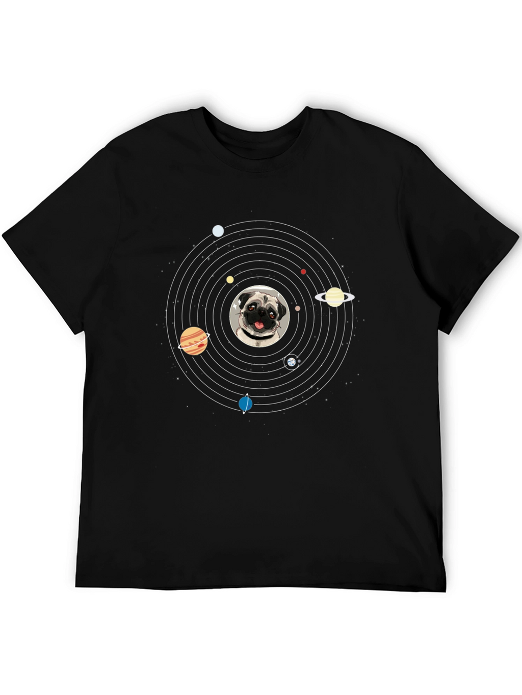 Pug in Space Mens Black T-Shirt