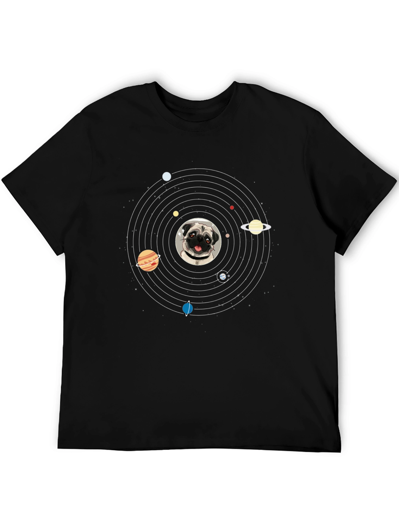 Pug in Space Mens Black T-Shirt