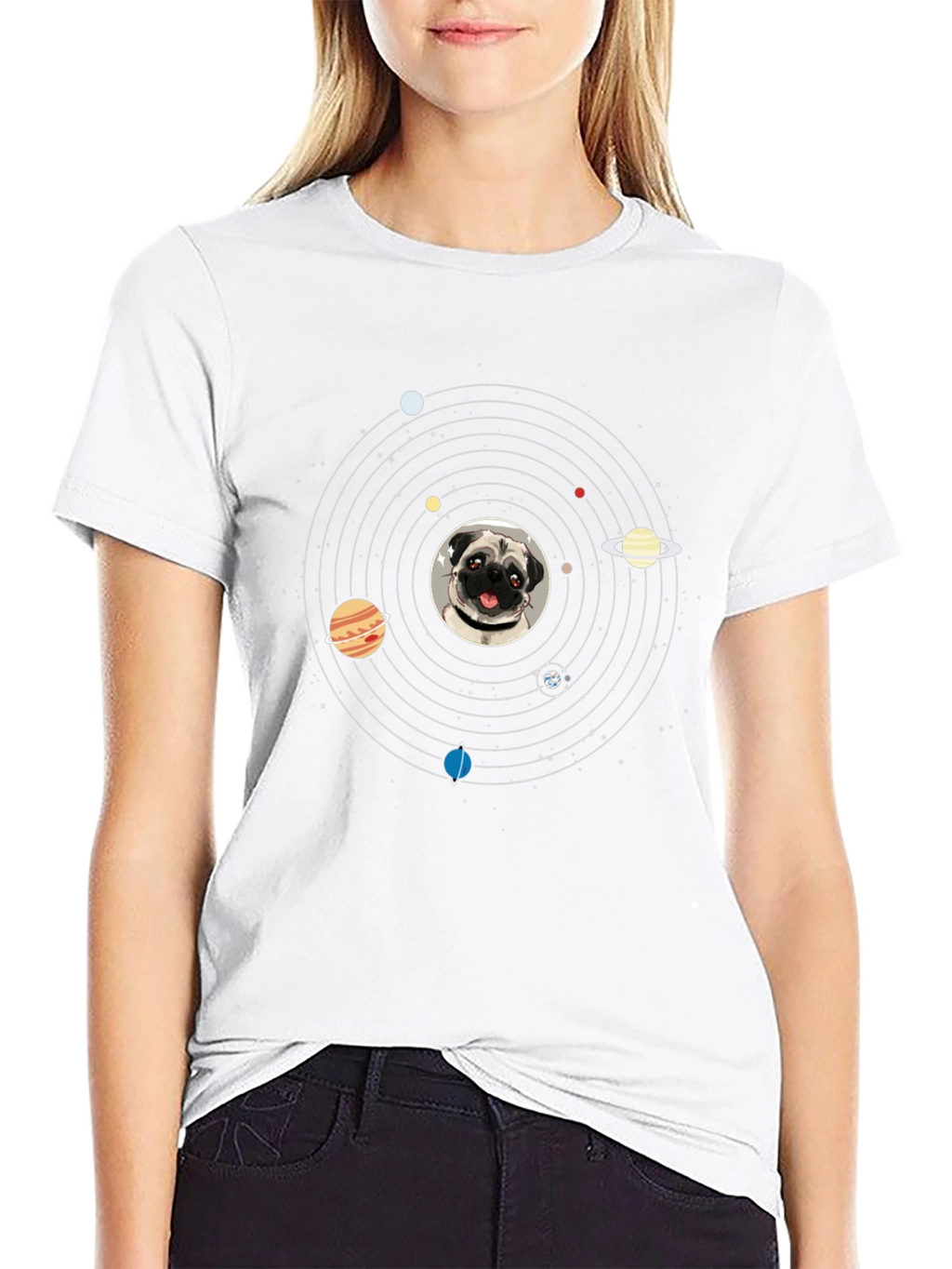 Pug in Space Mens Black T-Shirt