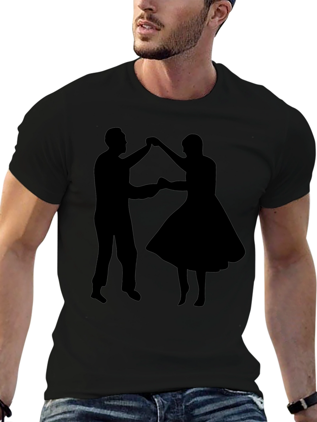 Dancing Couple Graphic Tee - Retro Style Black T-Shirt