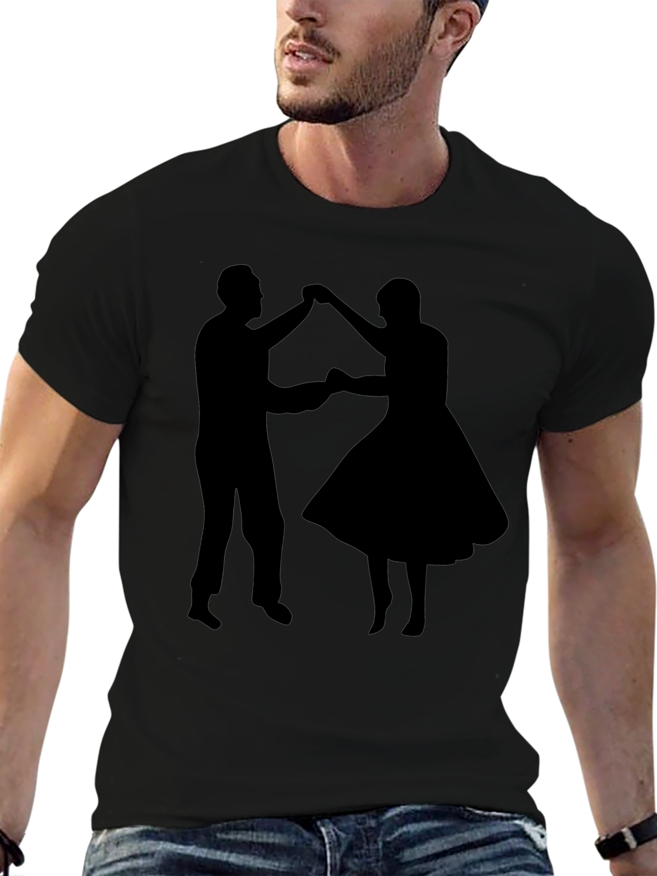 Dancing Couple Graphic Tee - Retro Style Black T-Shirt