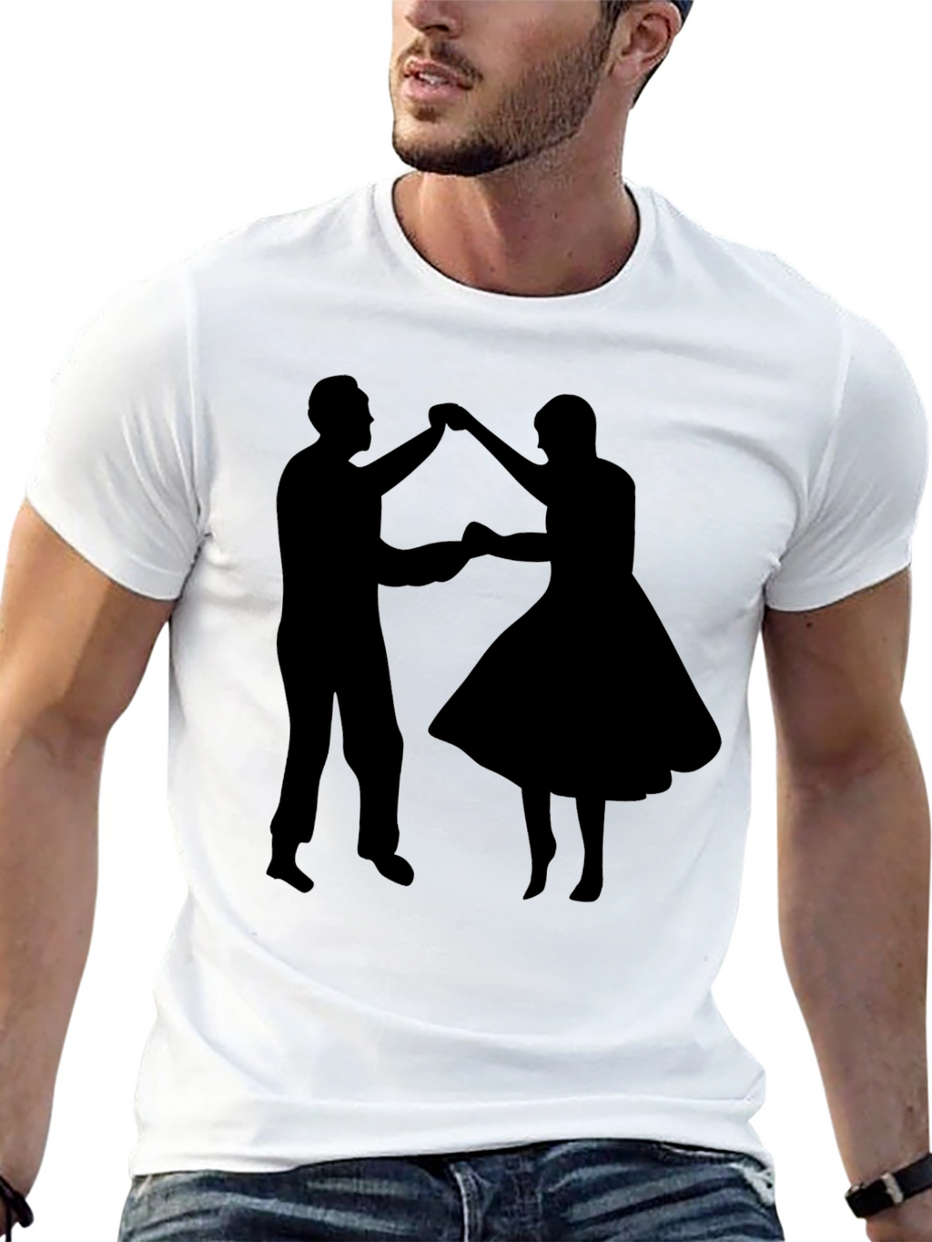 Dancing Couple Graphic Tee - Retro Style Black T-Shirt