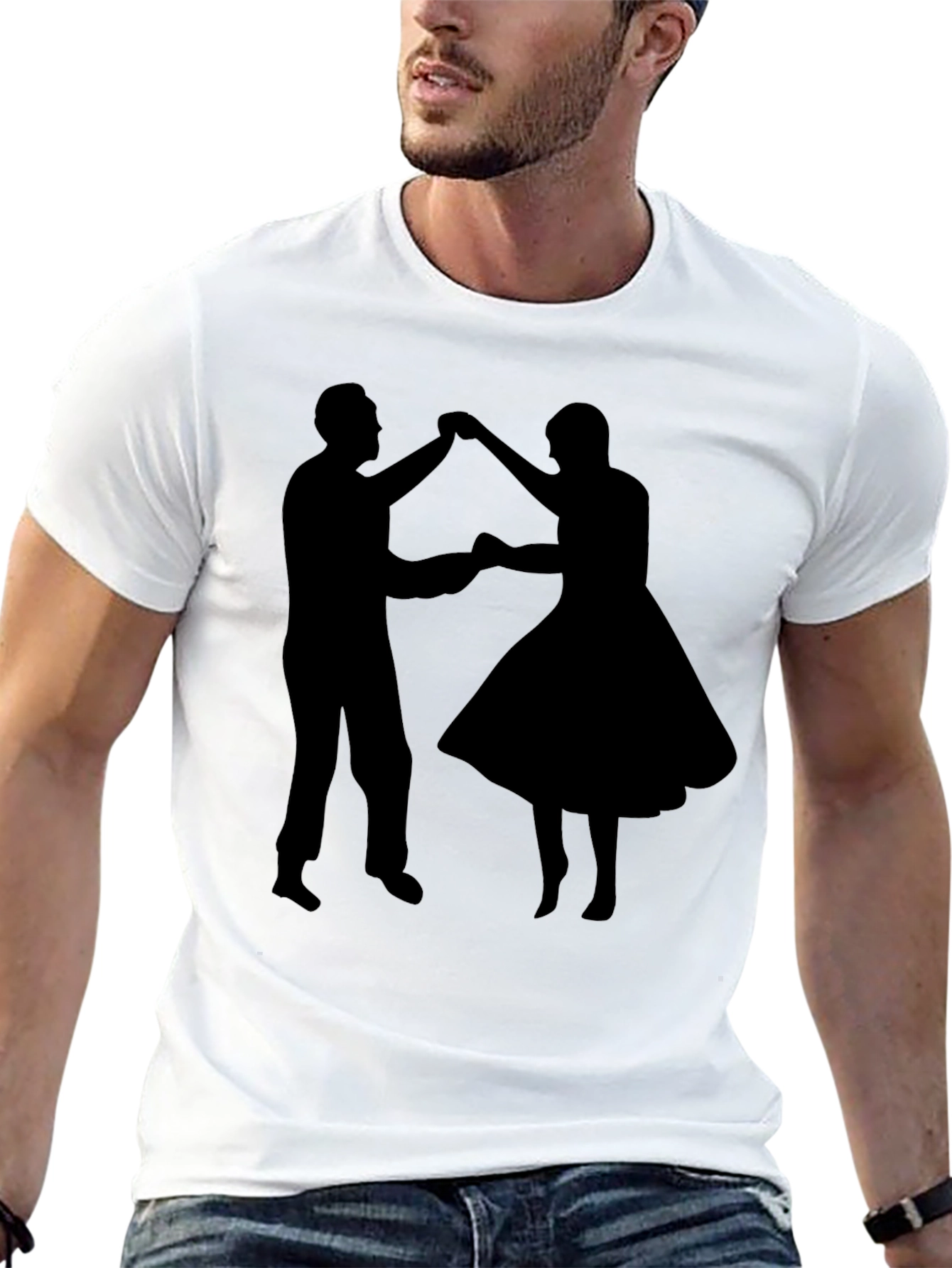 Dancing Couple Graphic Tee - Retro Style Black T-Shirt