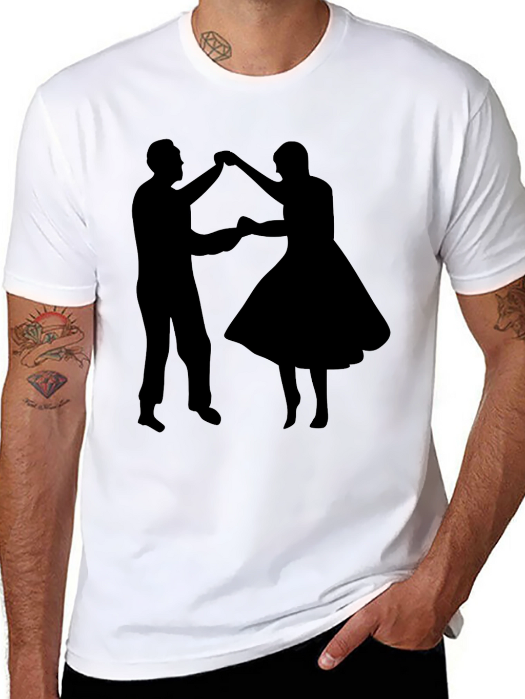 Dancing Couple Graphic Tee - Retro Style Black T-Shirt