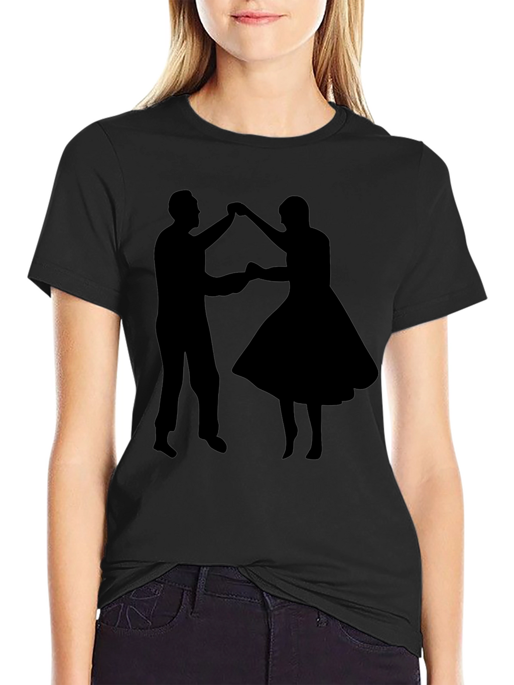 Dancing Couple Graphic Tee - Retro Style Black T-Shirt