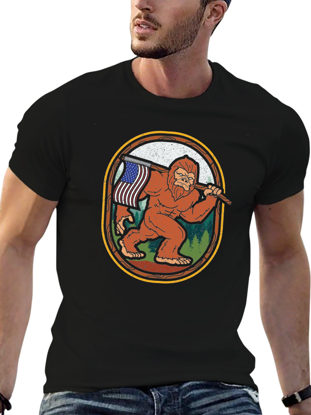 Bigfoot American Flag T-Shirt