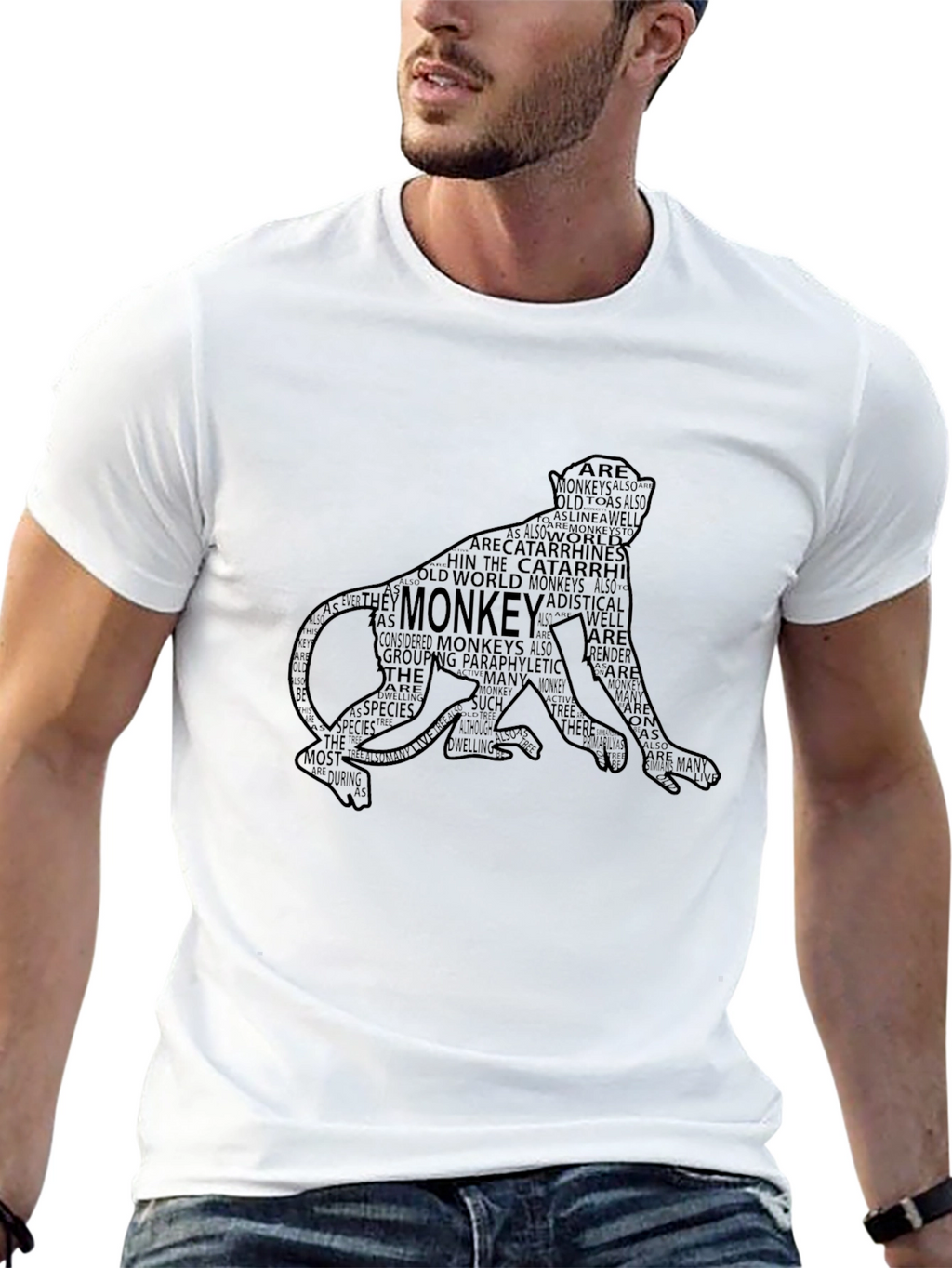 Monkey Word Art Graphic Tee - Black