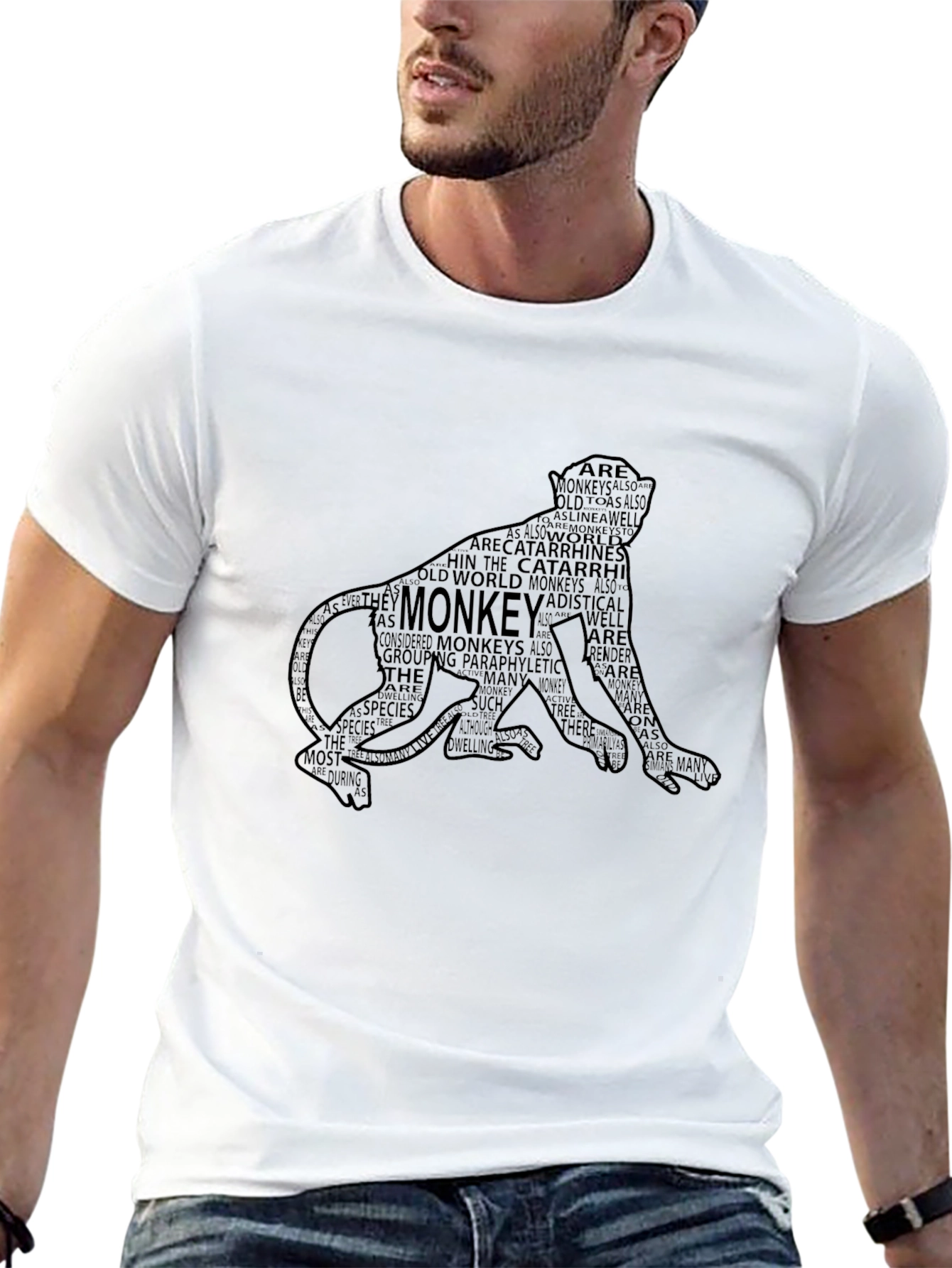 Monkey Word Art Graphic Tee - Black