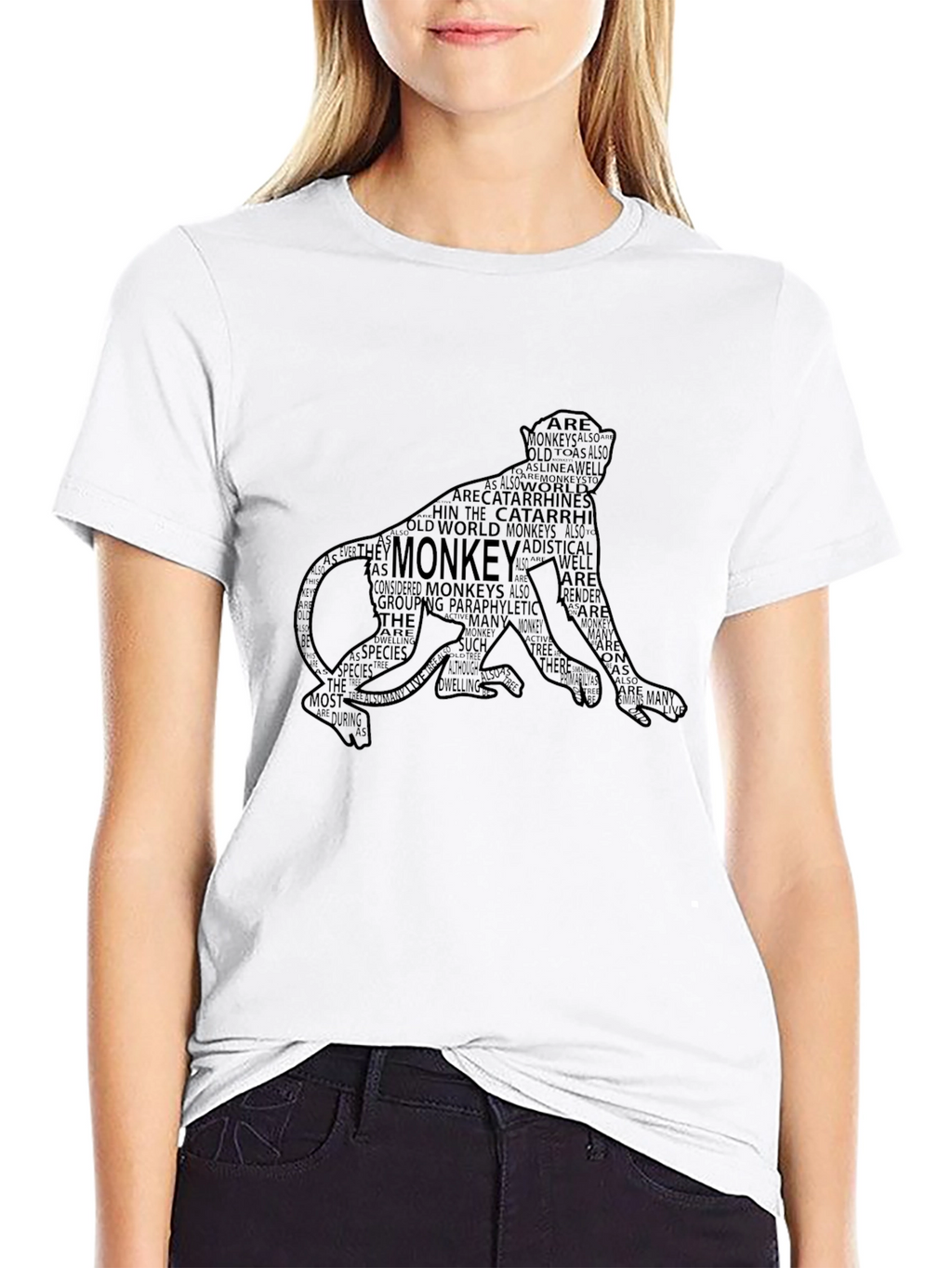 Monkey Word Art Graphic Tee - Black