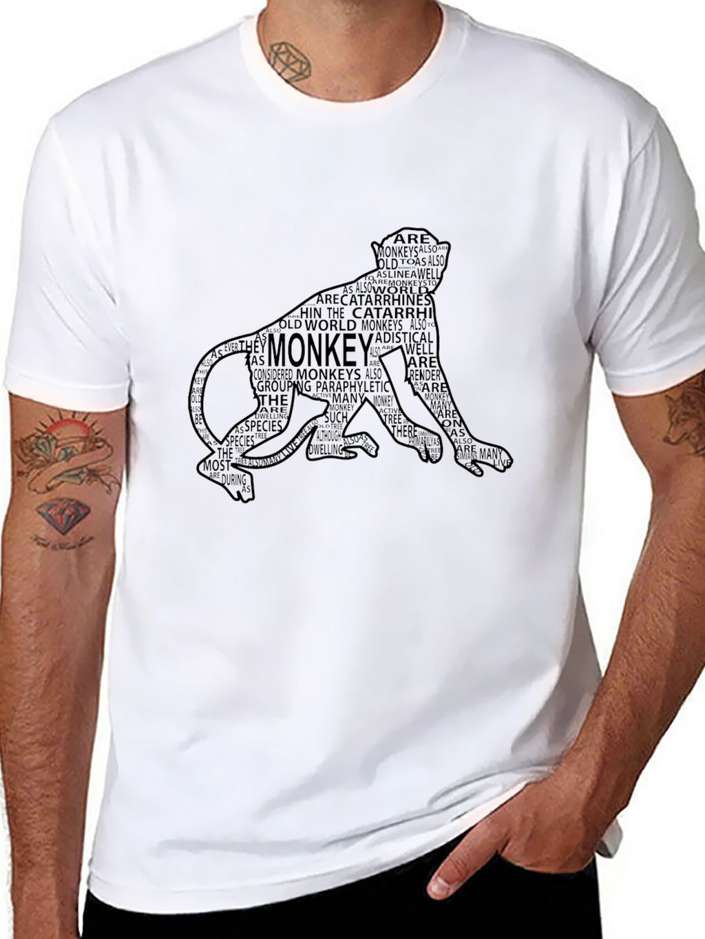 Monkey Word Art Graphic Tee - Black