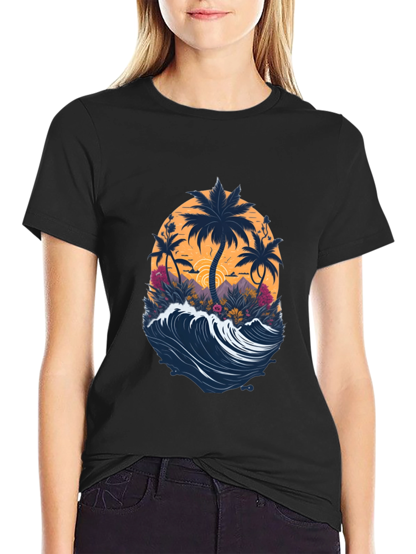 Tropical Palm Wave Graphic Tee